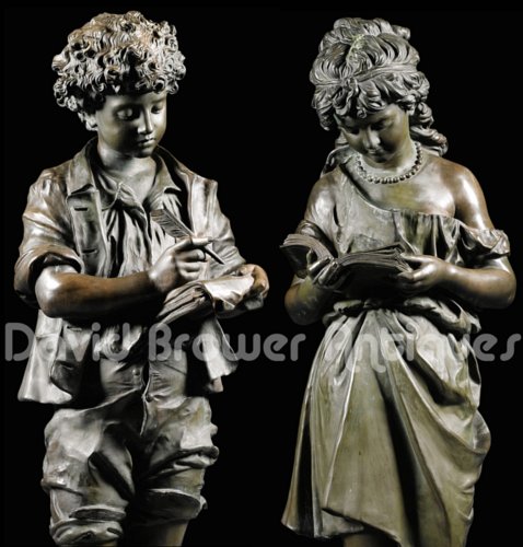 Pair of larger than life figures entitled Ecriture & Lecture by Mathurin Moreau
