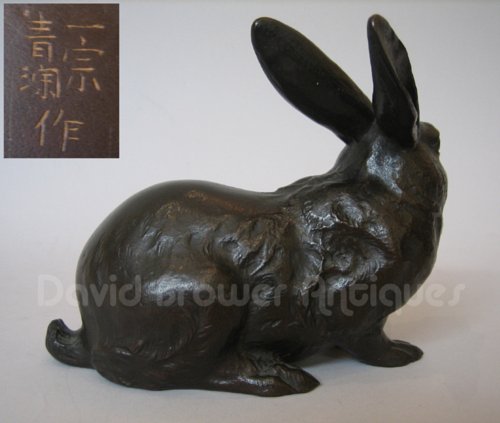 Japanese bronze model of a hare