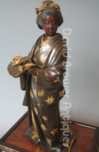 A Japanese Miyao bronze figure of a bijin