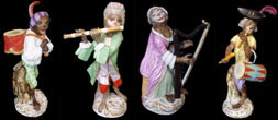 4 Meissen monkey band figures